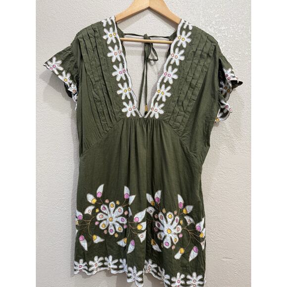 Anthropologie Pintuck Embroidered Mini Dress Women's Size M - Picture 6 of 6